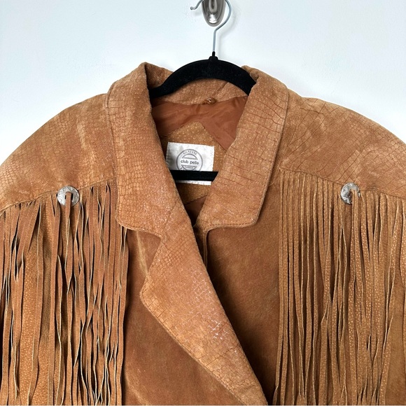 Boho Western Fringe Genuine Suede Jacket Double Breasted Snap Countrycore Concho - Picture 4 of 17